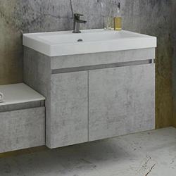 Тумба с раковиной Comforty Осло 80, 80х63х45 см, подвесная, 1 распашная дверца/1 выдвижной ящик, ЛДСП, прямоугольная, цвет- светлый бетон/раковина Fest 80, прямоугольная, цвет белый, встраиваемая