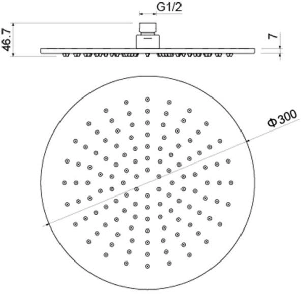Верхний душ Aquatek AQ2079MB круглый, 1 режим, размер 300х7 мм, нержавеющая сталь, цвет матовый черный, для душа/ванной, на стену