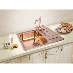 Мойка кухонная ALVEUS LINE MONARCH 60 COPPER 61,5х50х16 см, врезная/встраиваемая сверху, с крылом, нержавеющая сталь с PVD покрытием, прямоугольная, цвет медь, с отверстием под смеситель