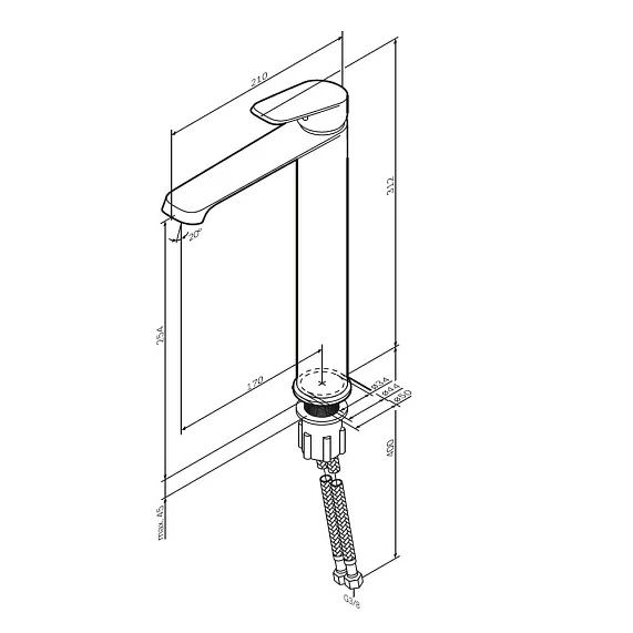Смеситель для раковины/умывальника AM.PM Func, однорычажный, неповоротный, керамический, высокий, длина излива 170 мм, латунь, цвет хром