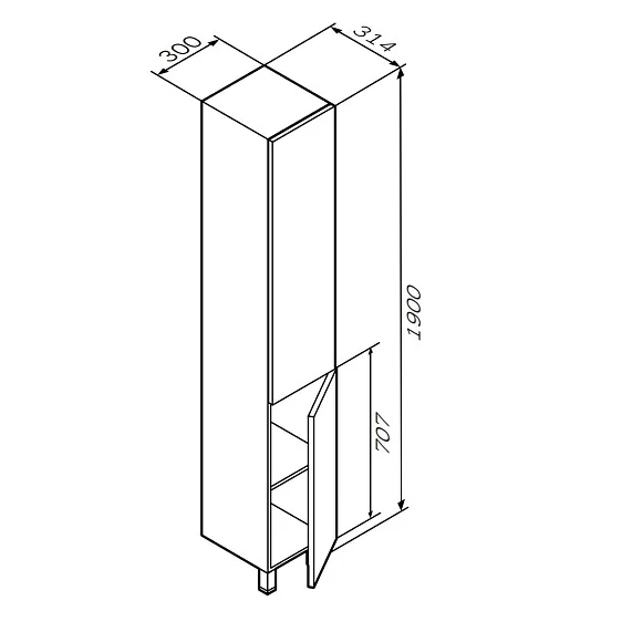 Пенал AM.PM Gem 30, 30х31,4х190 см, напольный/на ножках, (правый), с дверцами/двухстворчатый, полки, цвет графит, в ванную комнату