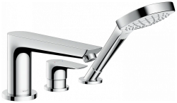 Смеситель для ванны Hansgrohe Talis E на борт ванны однорычажный, неповоротный, латунный, длина излива 19,6 см, керамический, цвет хром, с душевым шлангом 160 см, с лейкой, на 3 отверстия