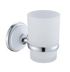 Стакан с держателем Ekko, настенный, цвет-хром/белый, металл/стекло, форма округлая, для душа/ванны/зубных щеток, в ванную комнату