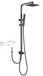 Душевой гарнитур Allen Brau Infinity наружного монтажа, высота 822-1266 мм цвет черный матовый, 3 режима, тропический душ (с верхней лейкой)/стойка/лейка/шланг