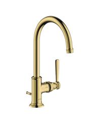 Смеситель для раковины Axor Montreux 210, однорычажный, с рычаговой рукояткой, поворотный излив, длина излива 17,5 см, керамический, латунь, цвет полированная медь, со сливным гарнитуром