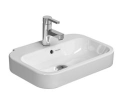 Раковина DURAVIT Happy D.2 WonderGliss, 50х36х14,5 см, подвесная, прямоугольная, санфарфор, цвет белый, 1 отверстие под смеситель, антигрязевое покрытие, слив/перелив
