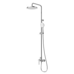 Душевая система Cezares Stylus высота 1460 мм, цвет хром, комплект: однорычажный смеситель/тропический душ (с верхней лейкой)/стойка/лейка/шланг, наружного монтажа