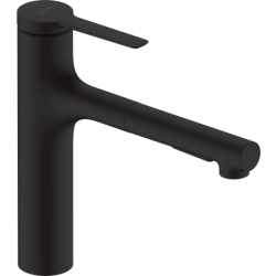 Смеситель для кухни/мойки Hansgrohe Zesis M33, 160 2jet, однорычажный, керамический, с поворотным/вытяжным изливом, длина 23,1 см, латунь, цвет матовый черный