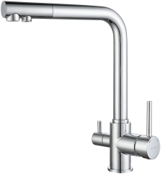 Смеситель для кухни/мойки GranFest, с подключением фильтра для питьевой воды, однорычажный, керамический картридж, высокий, с поворотным изливом, длина 218 мм, латунь, цвет хром