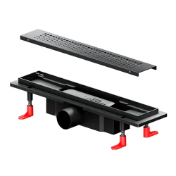 Душевой трап (лоток) AM.PM PrimeFlow 400 мм комбинированный затвор, с черной матовой решеткой, перфорированная, выходная труба 50 мм, линейный