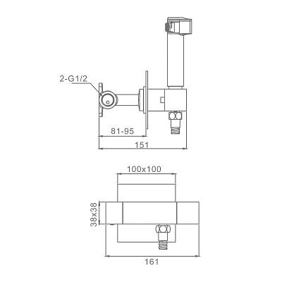 Смеситель с гигиеническим душем Raglo R24.56 с термостатом, встраиваемый, однорычажный, керамический, без излива, с гибким шлангом/лейкой, латунь, цвет хром