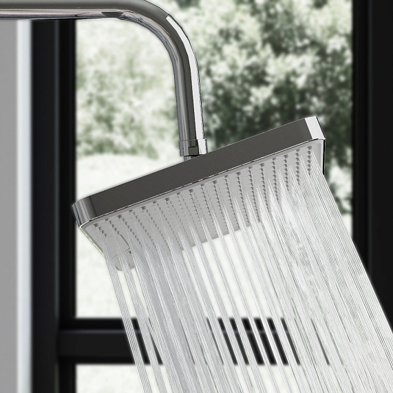 Верхний душ Damixa Merkur на подвижном шарнире, прямоугольный, с 1 режимом, тропический душ (лейка), размер диска 310х200 мм, ABS-пластик, цвет хром, для душа/ванной