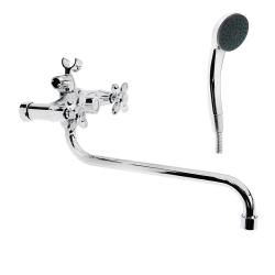 Смеситель для ванны/душа Accoona, настенный, двухвентильный, поворотный, керамический, длина излива 352 мм, цинк, цвет хром