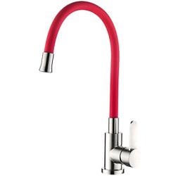 Смеситель для кухни/мойки LEDEME, однорычажный, поворотный, стальной, гибкий излив, нержавеющая сталь, цвет красный