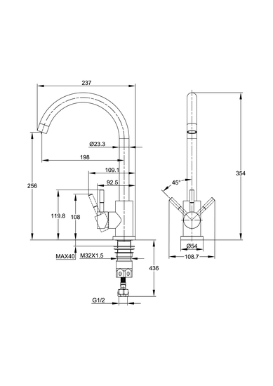 Смеситель для кухни/мойки Cersanit Como однорычажный, поворотный излив, керамический, высота 256 мм, длина 198 мм, нержавеющая сталь, цвет глянцевый хром