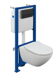 Комплект унитаза с инсталляцией Cersanit STREET FUSION CO DPL EO slim инсталляция VECTOR кнопка BLICK пластик черный матовый (унитаз подвесной, белый, безободковый, овальный