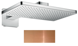 Верхний душ AXOR ShowerSolutions 460/300 2jet, с держателем, с розеткой, настенный монтаж, прямоугольный, с 2 режимами, размер 46,6х30 см, металлический, цвет: полированная медь, для душа/ванной