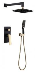 Душевая система Boheme Venturo, встраиваемая, цвет черный/золото, комплект: однорычажный, смеситель/тропический душ (с верхней лейкой)/лейка/шланг, встраиваемый (скрытый) монтаж