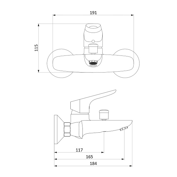 Смеситель для ванны/душа Damixa Jupiter однорычажный, настенный, излив короткий, длина 165 мм, без шланга/лейки, латунь, цвет черный