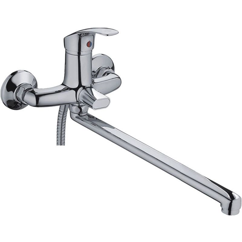 Смеситель для ванны/душа HAIBA однозахватный, хромированный, настенный, излив длинный 438 мм, поворотный, латунь, цвет хром