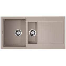 Мойка кухонная Omoikiri Sakaime 100-2-SA, две чаши, 50х100 см, врезная, из искусственного гранита (Tetogranit), прямоугольная, цвет бежевый, без отверстия под смеситель, с крылом, оборачиваемая, слив-перелив, врезная в столещницу, для кухни