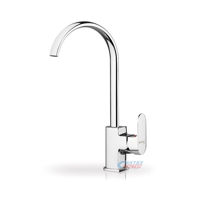 Смеситель для кухни/мойки Pyramis Altissimo Ecoline однорычажный, керамический, с поворотным изливом, длина 175 мм, латунь, цвет хром, кухонный, хромированный, вертикальный, кран, комплект, сантехника, водопроводные, размер, характеристики, высота