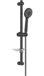 Душевой гарнитур Aquatek Бетта наружного монтажа, высота 652 мм, цвет матовый черный, комплект: стойка/лейка/шланг/мыльница, нержавеющая сталь/пластик