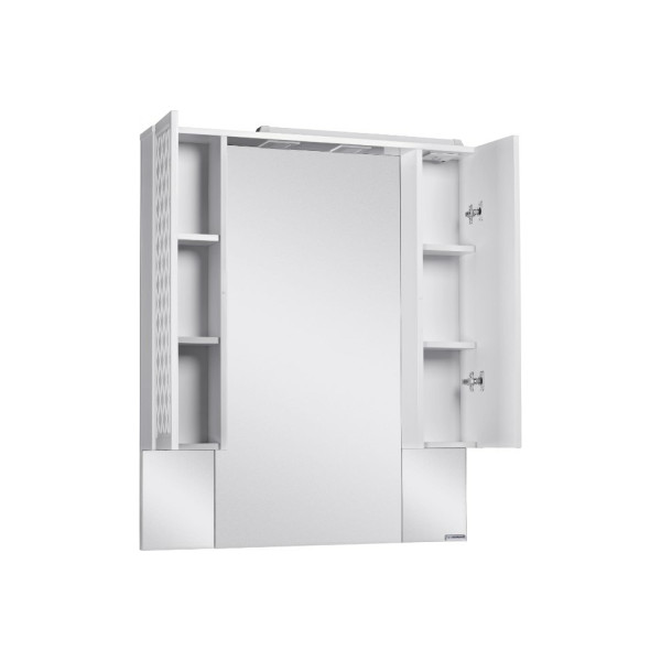 Зеркальный шкаф Домино 3D 90, 902х148х1081 мм, с LED/ЛЕД-подсветкой, подвесной, цвет белый, зеркало, 2 распашные дверцы, прямоугольный, правый/левый, правосторонний/левосторонний