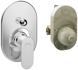 Смеситель для ванны Hansgrohe Rebris S скрытого монтажа, настенный/встраиваемый, однорычажный, латунный, без излива, керамический, овальный, цвет хром, без душевого шланга/лейки, в комплекте со скрытой частью