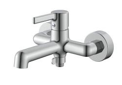 Смеситель для ванны/душа Voda Column однорычажный, настенный, неповоротный, короткий излив, керамический картридж, латунь, цвет хром, без аксессуаров CLM54