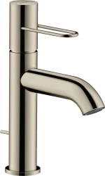 Смеситель для раковины/умывальника Axor Uno 100, однорычажный, с рукояткой-петлей, фиксированный излив, длина излива 12,7 см, керамический, латунь, цвет полированный никель, со сливным гарнитуром