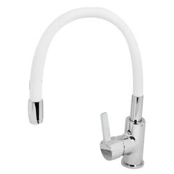 Смеситель для кухни/мойки Esko Coral CL 519 W однорычажный, поворотный/гибкий излив, керамический, высота 283 мм, длина 179 мм, латунь, цвет белый/хром 