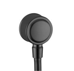 Шланговое подсоединение Axor Montreux Fixfit, размер 6,4х6,4 см, цвет шлифованный черный хром, круглое, латунное/пластиковое, с клапаном обратного тока, подключение для душевого шланга