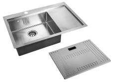 Мойка кухонная ZorG Master, 78х52х20 см, с накладкой, нержавеющая сталь, прямоугольная, цвет: нержавеющая сталь, с отверстием под смеситель, с крылом, левосторонняя, слив-перелив, врезная