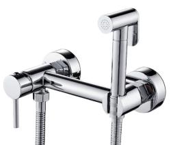 Смеситель с гигиеническим душем Esko SMH02 настенный, однорычажный, керамический, без излива, с гибким шлангом/лейкой, латунь, цвет хром