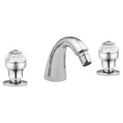 Смеситель для биде Migliore Axo Swarovski, двухвентильный, на 3 отверстия, неповоротный, длина 195 мм, керамический, латунь, цвет хром