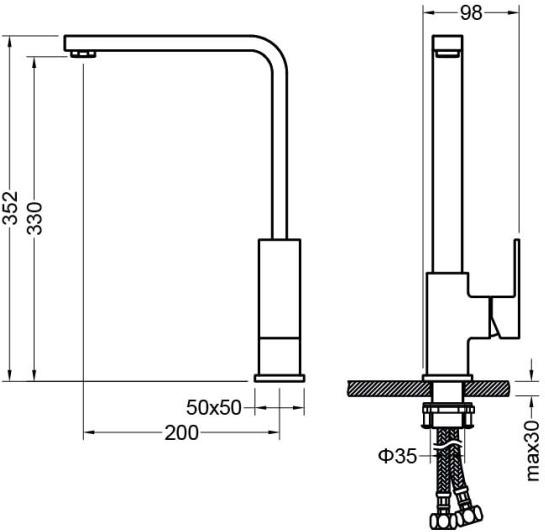 Смеситель для кухни/мойки Aquatek Либра однорычажный, поворотный, латунный, Г-излив, длина излива 200 мм, цвет черный