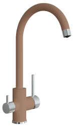Смеситель для кухни Florentina Клио, однорычажный, поворотный, керамический, с высоким изливом, высота излива 28 см, латунь, с подключением к фильтру чистой воды, цвет капучино