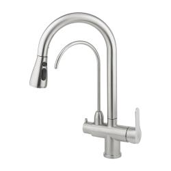 Смеситель для кухни/мойки AQUEDUC с переключателем фильтра для питьевой воды, однорычажный, поворотный/выдвижной, керамический, высота излива 230 мм нержавеющая сталь, цвет сталь 345330