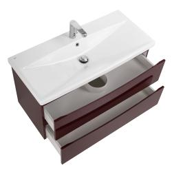 Тумба под раковину BelBagno Marino-Cer 80, 80х45х55 см, подвесная, 2 выкатных ящика, МДФ, цвет: бордовый глянцевый, шкафчик навесной, механизм доводчика, прямоугольная