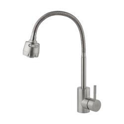 Смеситель для кухни/мойки AQUEDUC однорычажный, поворотный/гибкий, керамический, длина излива 190 мм, высота 230 мм, нержавеющая сталь 345319