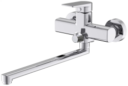 Смеситель для ванны/душа IDDIS Bridge, однорычажный, настенный, поворотный, керамический картридж, длина излива 350 мм, латунь, цвет хром