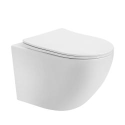 Унитаз подвесной ABBER Bequem 490х355х360 мм цвет белый, горизонтальный (прямой) выпуск, система антивсплеск, смыв торнадо, безободковый, с сиденьем микролифт, дюропласт, под скрытый бачок AC1100T