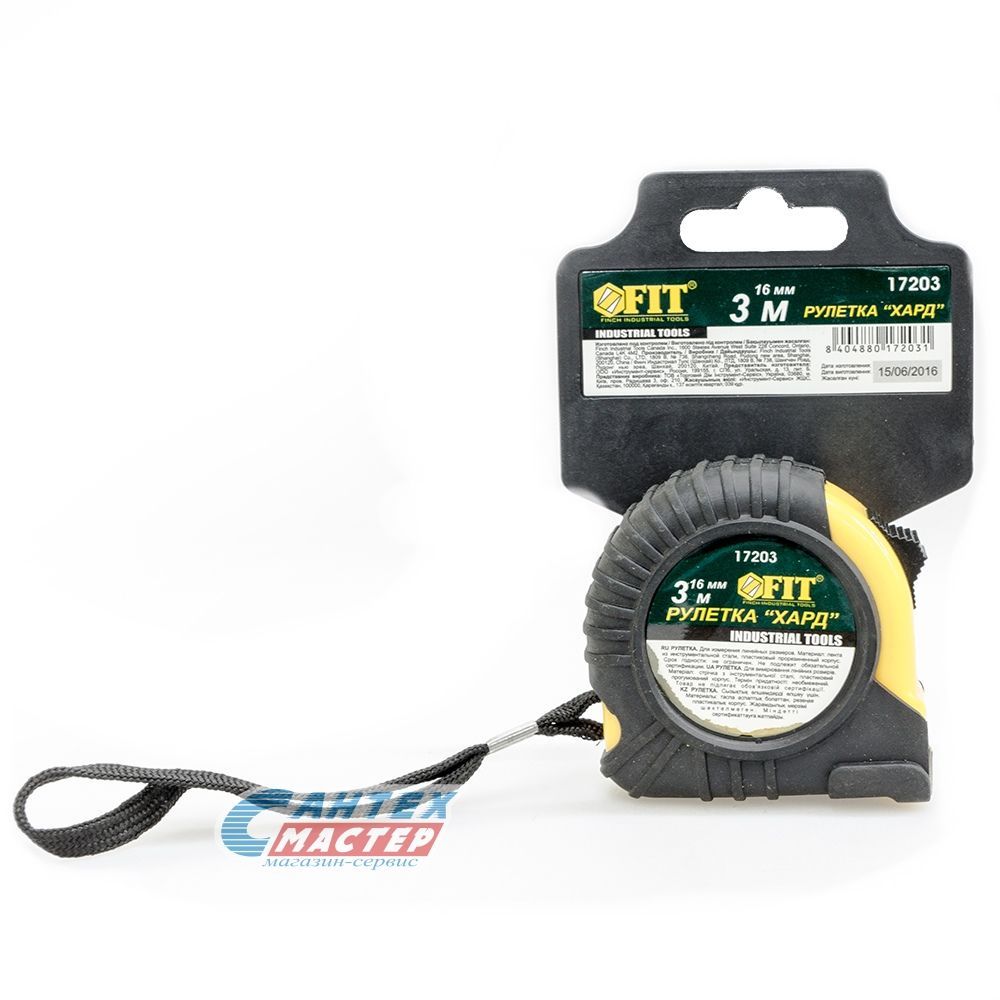 Рулетка Fit "Хард" прорезиненный корпус 3м х16мм (17203)