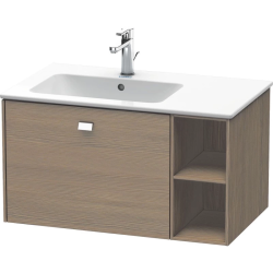 Тумба под раковину Duravit Brioso, 82х47,9х44,2 см, подвесная, 1 выдвижной ящик, с открытой полкой слева, ДСП, цвет: дуб терра/хром, шкафчик навесной, механизм доводчика, прямоугольная, левая, в ванную комнату