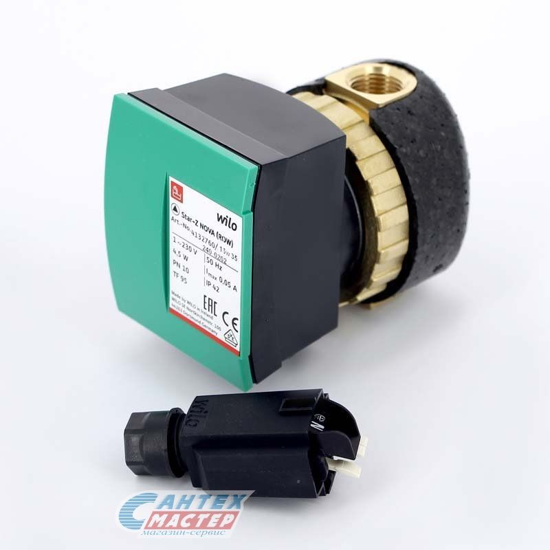 Насос циркуляционный Wilo Star-Z Nova, D25 мм, L84 мм, 0.4 м³/ч, напор 1 м, 10 бар, 0, 005 кВт, 220 В, с гайками, повышающий давление 4132760