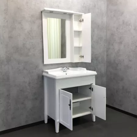 Тумба с раковиной Comforty Палермо 80, 80х89,5х49 см, напольная, 2 распашные дверцы, ЛДСП/МДФ, прямоугольная, цвет- белый/раковина COMFORTY 3380, прямоугольная, цвет белый, встраиваемая