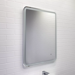 Зеркало Comforty Лотос-60 60х80 см LED-подсветка, бесконтактный сенсор, прямоугольное, для ванны, навесное/подвесное/настенное, дизайнерское