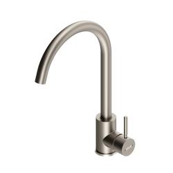 Смеситель для кухни/мойки Dorff Logic однорычажный, поворотный, нержавеющая сталь, с высоким изливом, длина 190 мм, цвет сатин