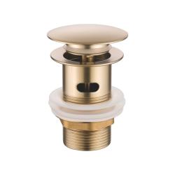 Донный клапан LEDEME L65Y-2 click clack 1 1/4"с переливом, c большой кнопкой 65 мм латунь, золото